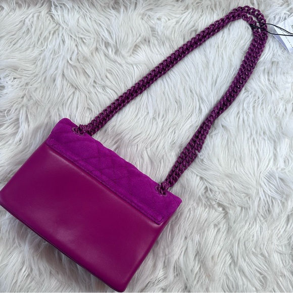 Kurt Geiger • Magenta Brixton Lock Full Grain Leather Crossbody Purse - Picture 9 of 13